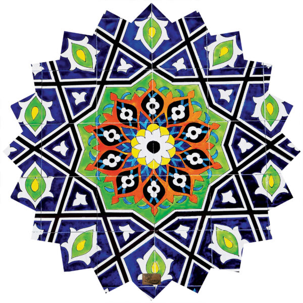 Persian Velvet Tablecloth with Mosaic Tile Design Blue