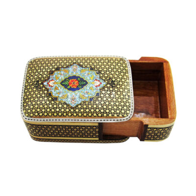 Persian Wooden Playing Card Box – Khatam Enameled with Magnetic Closure