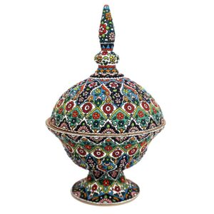 Handcrafted Persian Pottery Sugar Bowl with Lid – Minakari Enameled Artistic Sky