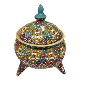 Pottery Sugar Bowl with Intricate Persian Minakari Art