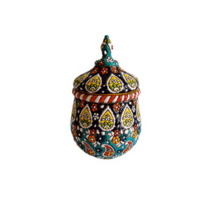 Handcrafted Persian Pottery Sugar Bowl with Lid – Minakari Enameled Kreshmeh