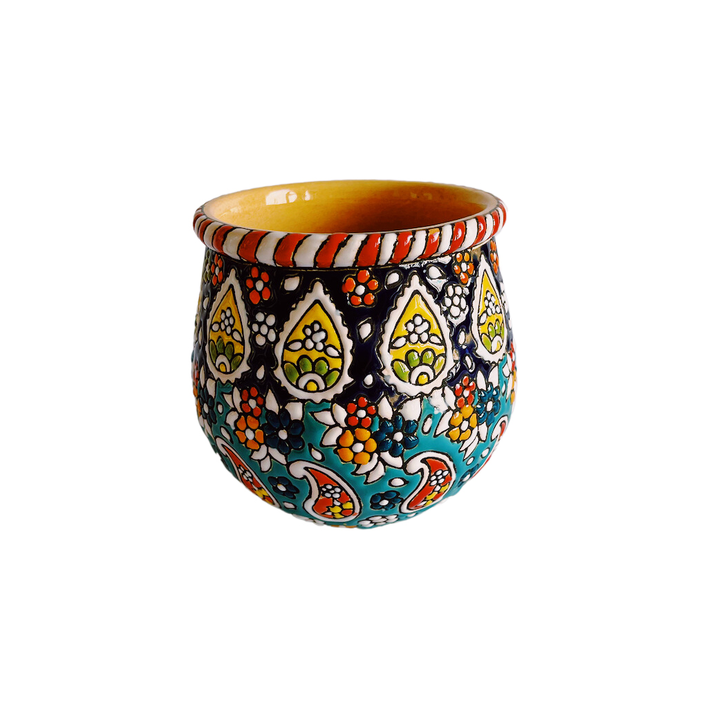 Handcrafted Persian Pottery Sugar Bowl with Lid – Minakari Enameled Kreshmeh