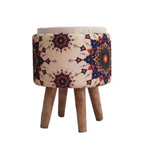 Round Velvet Footstool Cream for Bedroom