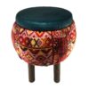 Velvet Footstool with Wooden Legs Inspired by Persian Art Round and with Red Color