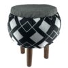 Round Velvet Footstool with Wooden Legs