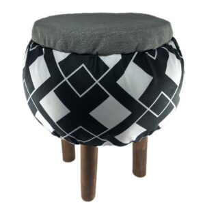 Round Velvet Footstool with Wooden Legs