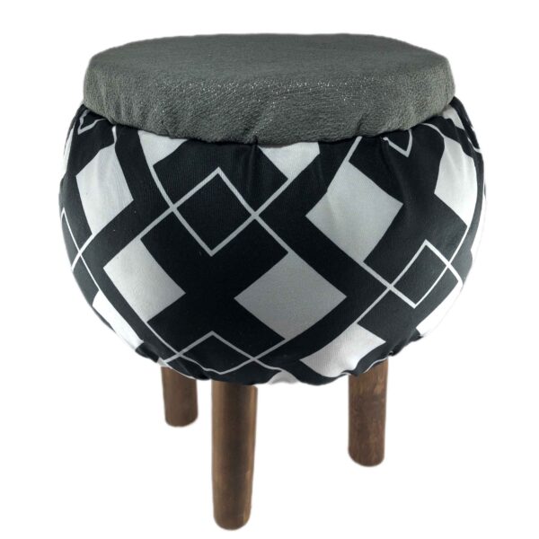 Round Velvet Footstool with Wooden Legs