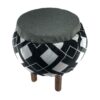 Round Velvet Footstool with Wooden Legs