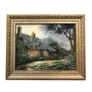 Thomas Kinkade Foxglove Cottage Persian Carpet Wall Art Hand-Knotted in Tabriz