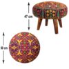 Traditional Red Persian Footstool with Wooden Legs and Velvet Fabric Floral