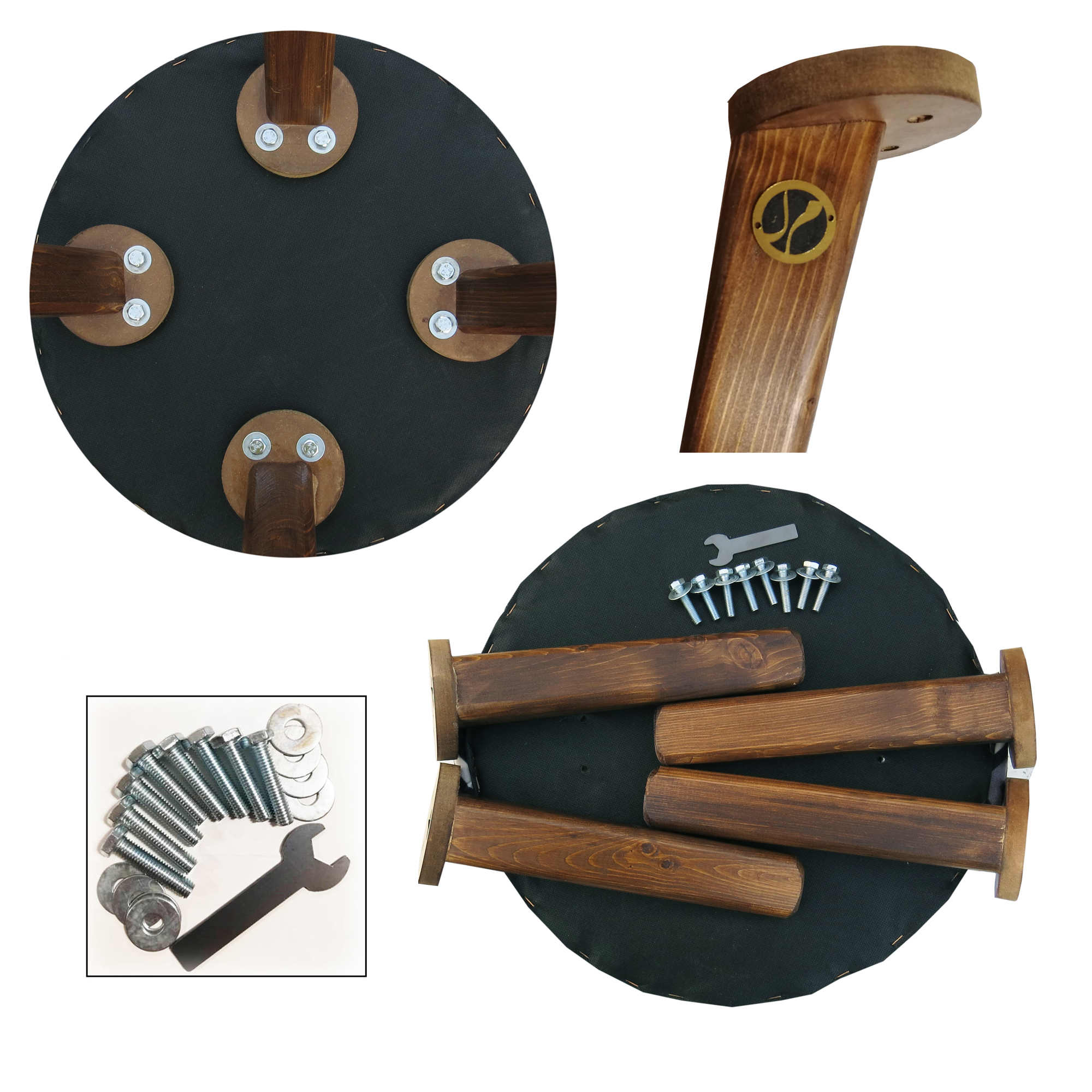 Traditional Red Persian Footstool with Wooden Legs and Velvet Fabric Floral