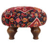 Traditional Red Persian Footstool with Wooden Legs and Velvet Fabric