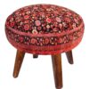 Traditional Red Persian Footstool with Wooden Legs and Velvet Fabric Artistic