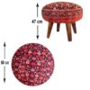 Traditional Red Persian Footstool with Wooden Legs and Velvet Fabric Artistic
