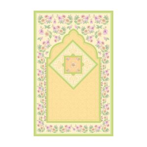 Velvet Islamic Prayer Mat Janamaz for Muslims Floral Yellow