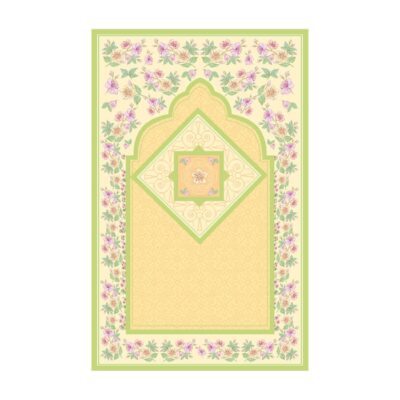 Velvet Islamic Prayer Mat Janamaz for Muslims Floral Yellow