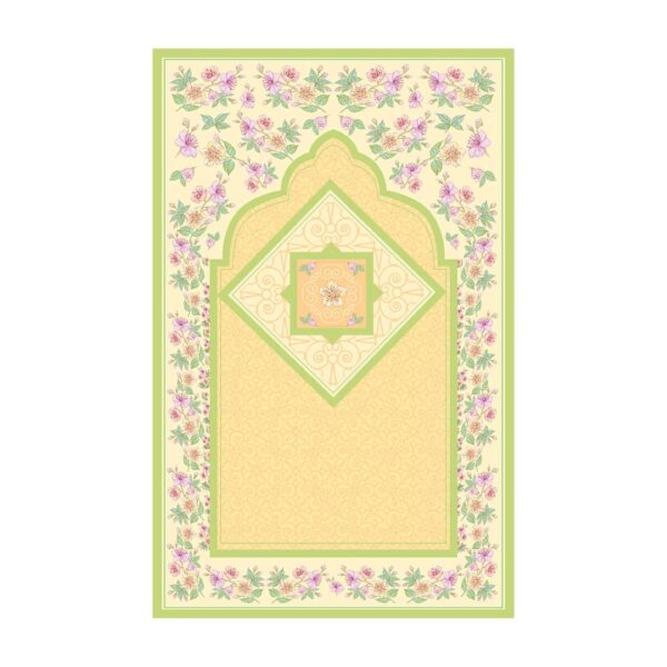 Velvet Islamic Prayer Mat Janamaz for Muslims Floral Yellow