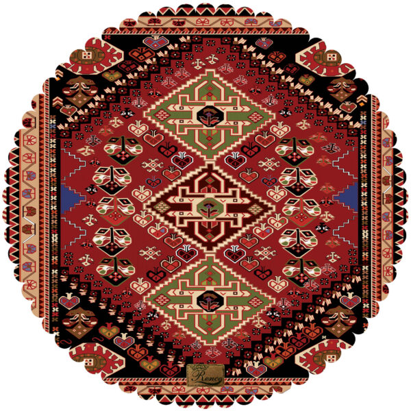 Velvet Tablecloth Persian Elegance Round with Tribal Design Red