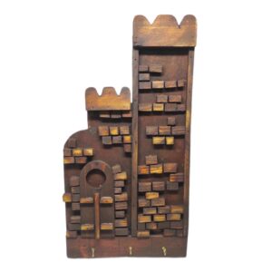 Wooden Wall Key Holder Castle Design for Entrance