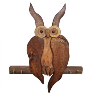 Wooden Wall Key Holder Long-eared Owl Design for Entryway