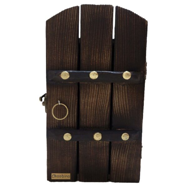 Handcrafted Persian Wooden Wall Key Holder with Traditional Style Old House Door Design