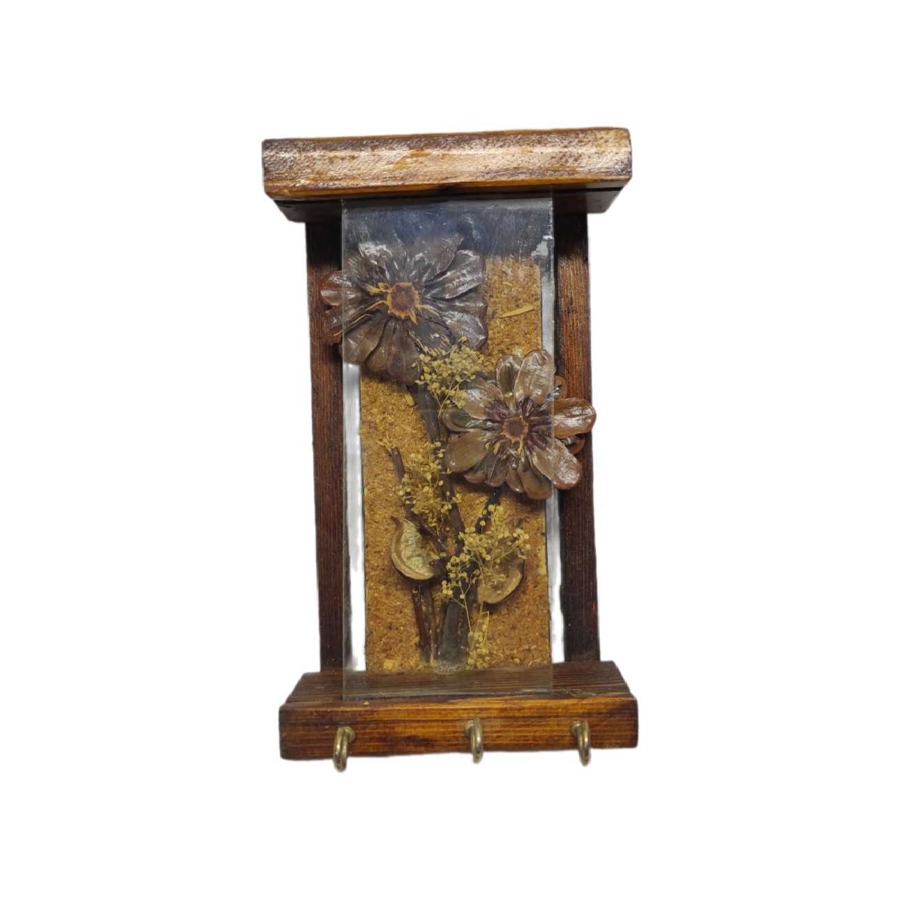 Decorative & Handcrafted Wall Key Holder with Flowers & Glass Design