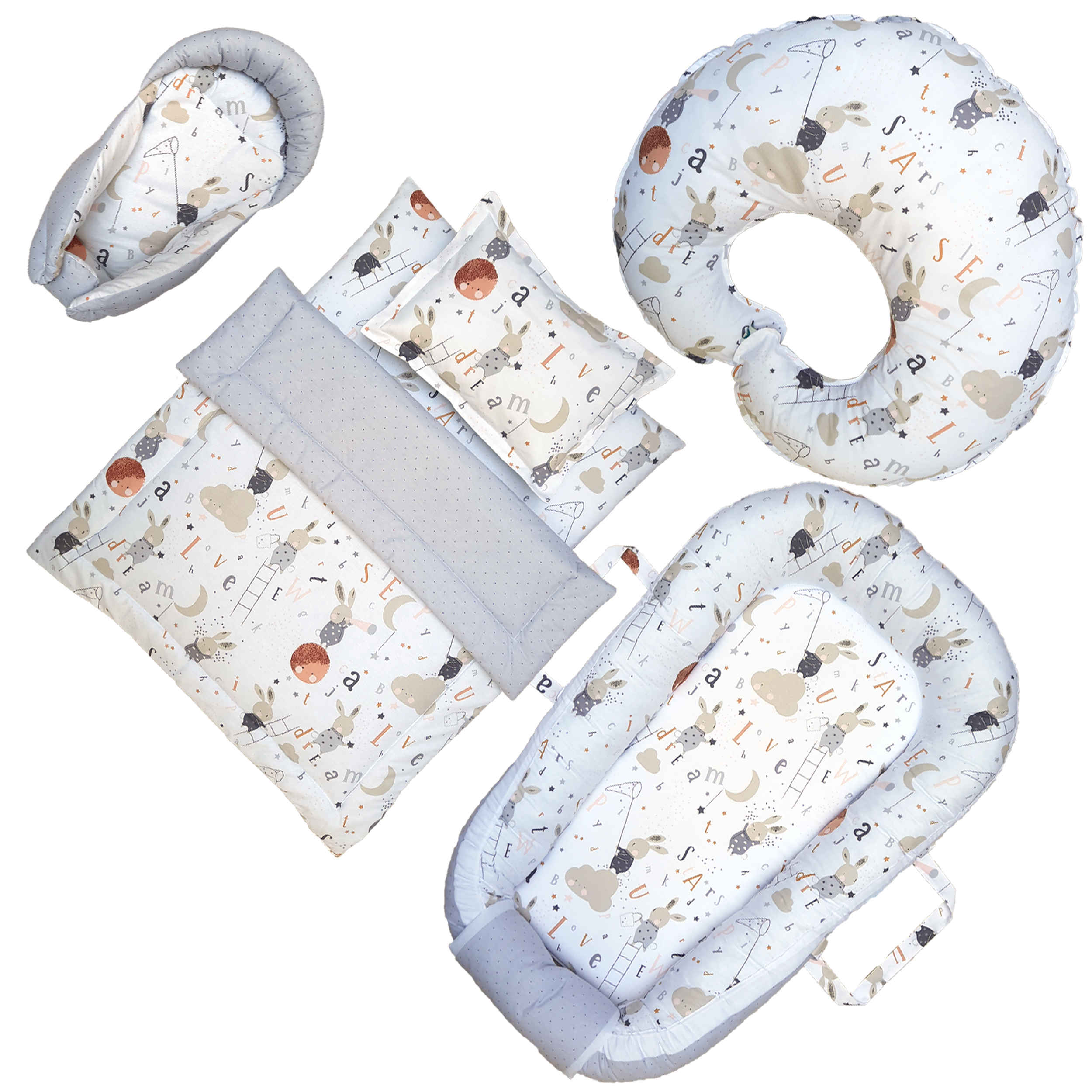 6 Piece Cotton Baby Bedding Set with Little Bunny Design