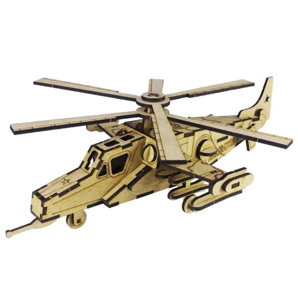 64-Piece Wooden 3D Puzzle Model Kit - Attack Helicopter
