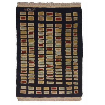 Genuine Persian Gabbeh Wool Rug Handwoven in Fars Geometric Black