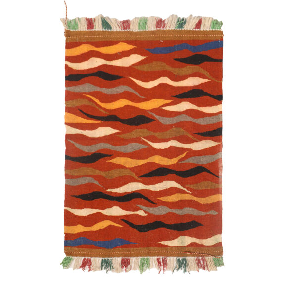 Artisan Persian Wool Kilim Rug Handwoven in Isfahan Wave Red