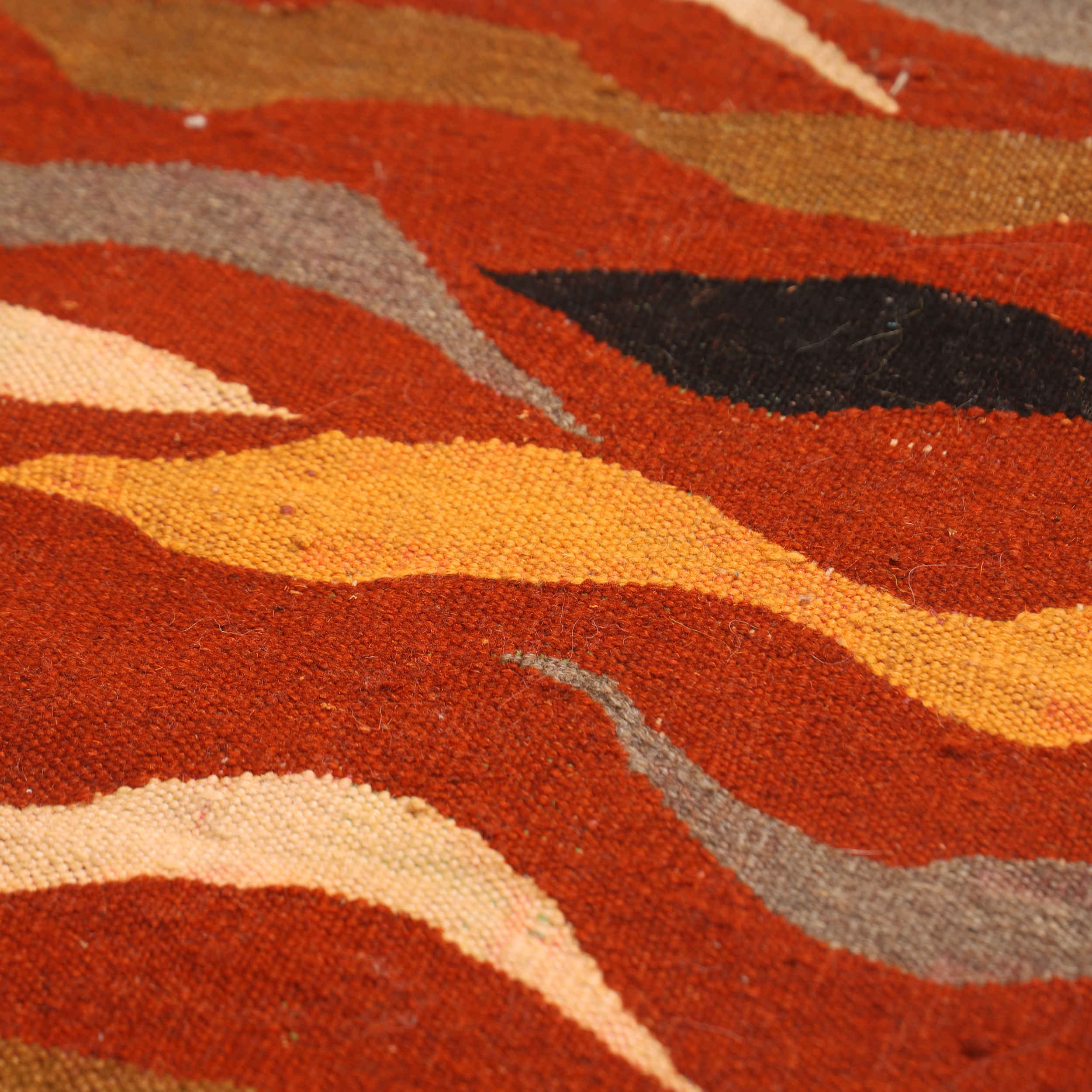 Artisan Persian Wool Kilim Rug Handwoven in Isfahan Wave Red