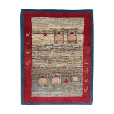 Authentic Genuine Persian Gabbeh Wool Rug Handwoven with Camel Motif