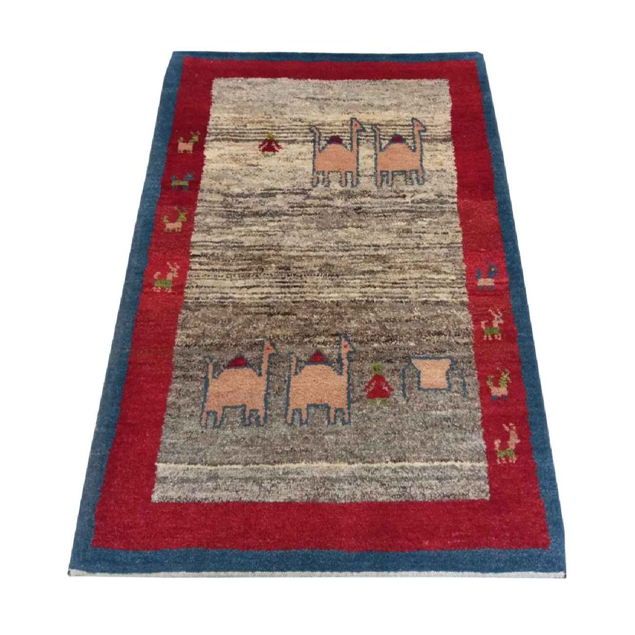 Authentic Genuine Persian Gabbeh Wool Rug Handwoven with Camel Motif