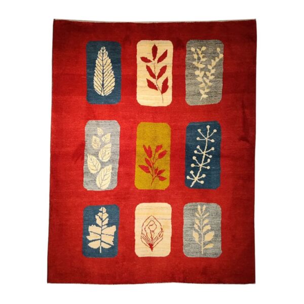 Authentic Persian Gabbeh Wool Rug Handwoven Leaf Motifs