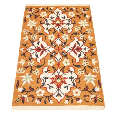 Authentic Persian Wool Kilim Rug Handwoven in Kerman Floral Orange