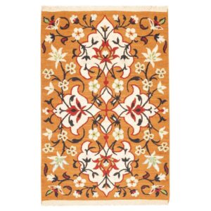 Authentic Persian Kilim Rug with Wool Handwoven in Kerman Floral Orange