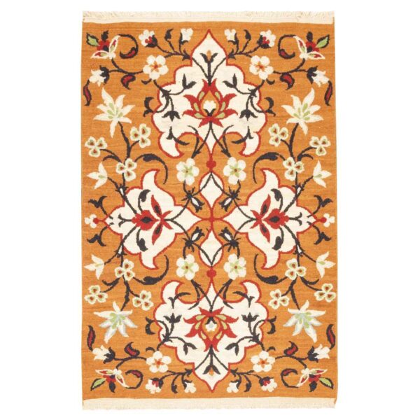 Authentic Persian Wool Kilim Rug Handwoven in Kerman Floral Orange