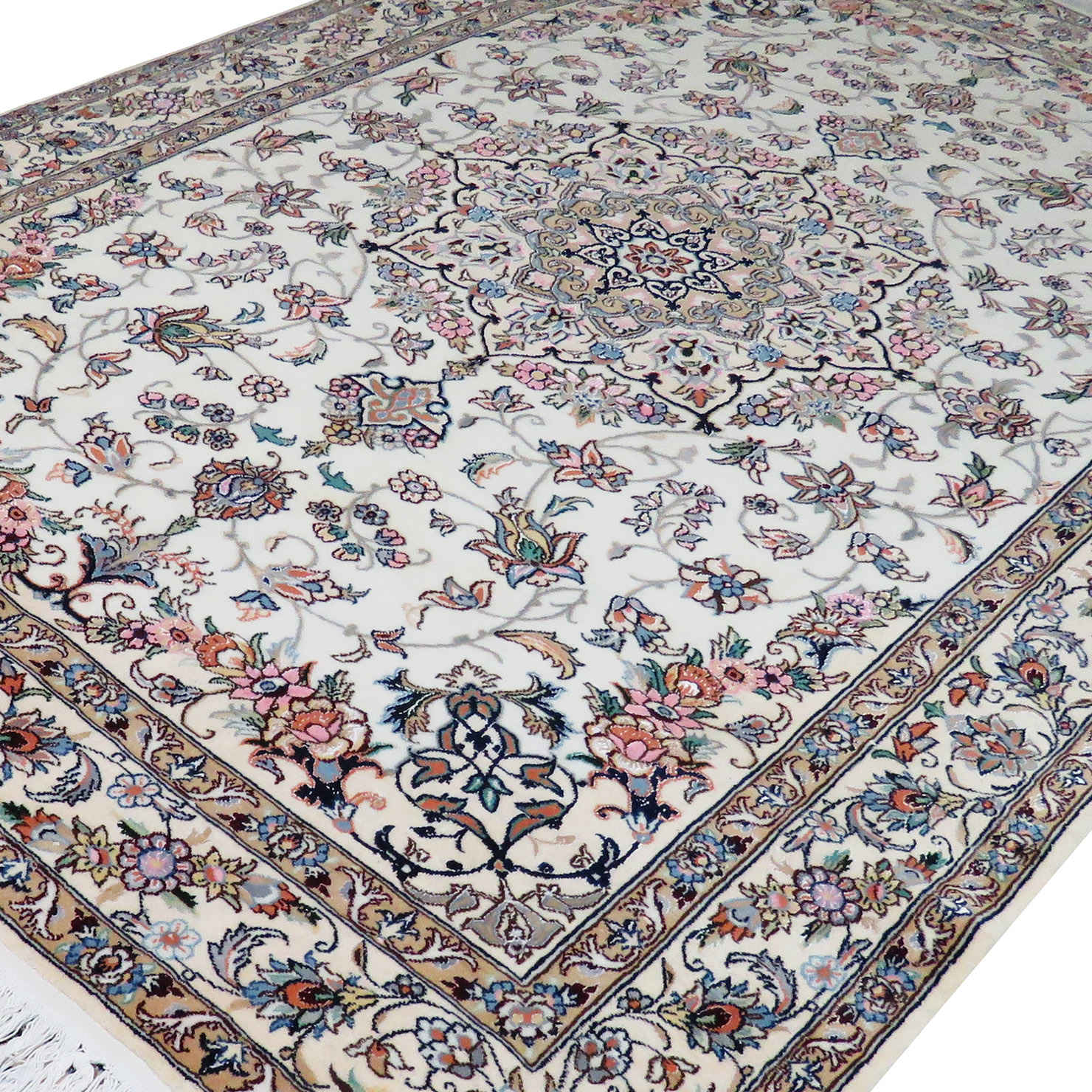Authentic Persian Silk Carpet Hand-Knotted in Nain Lachak Toranj