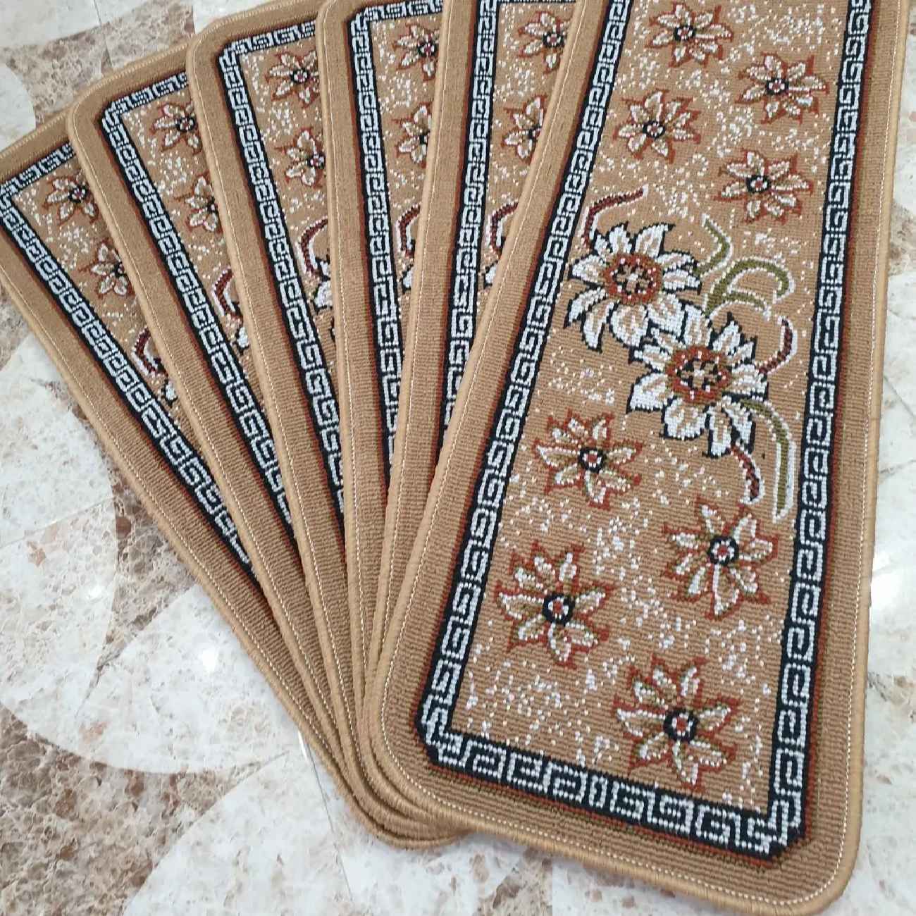 Carpet Stair Tread Indoor – Persian Inspired Floral Design, 6 Pcs