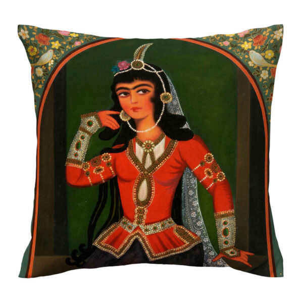 Velvet Cushion Cover - Traditional Iranian Lady Design (Set of 2)