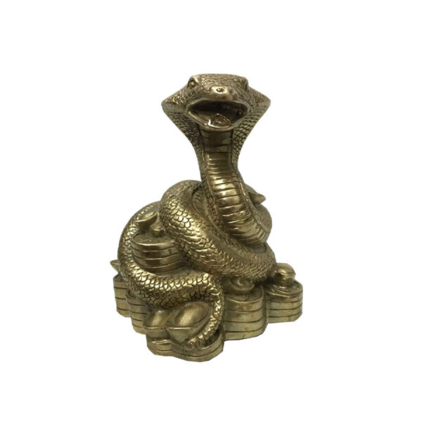 Decorative Brass Snake Coiled on Money Figurine - Symbolic Reptile Art