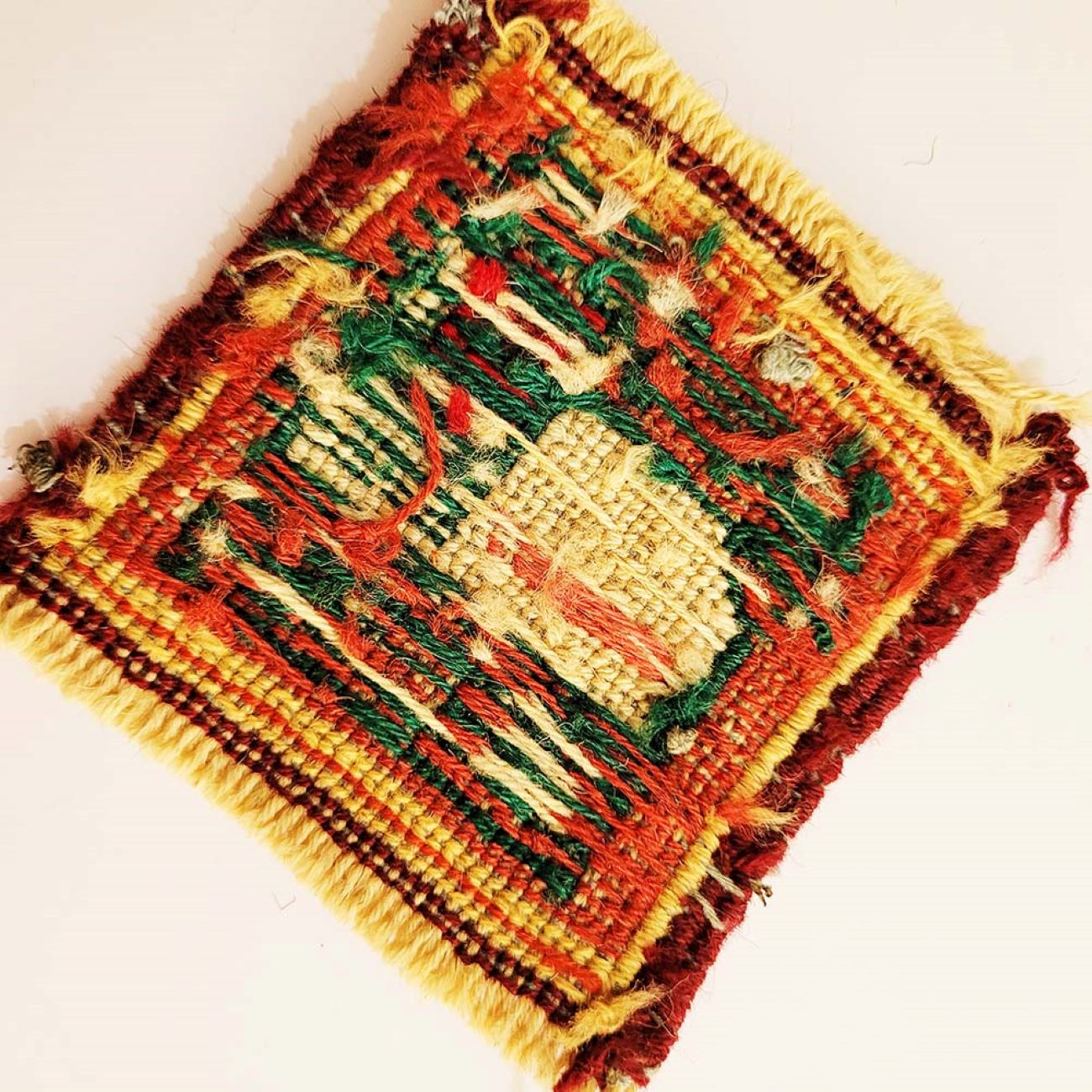 Handwoven Persian Kilim Coaster with Bird Design