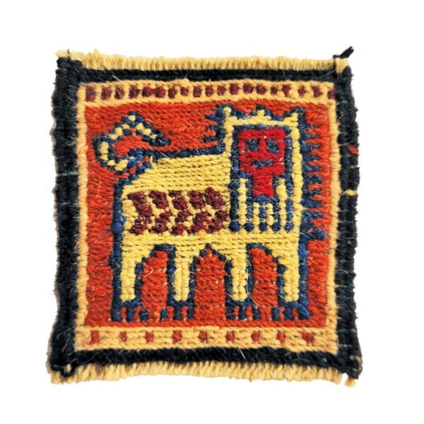 Handwoven Persian Kilim Coaster with Yellow Lion Design