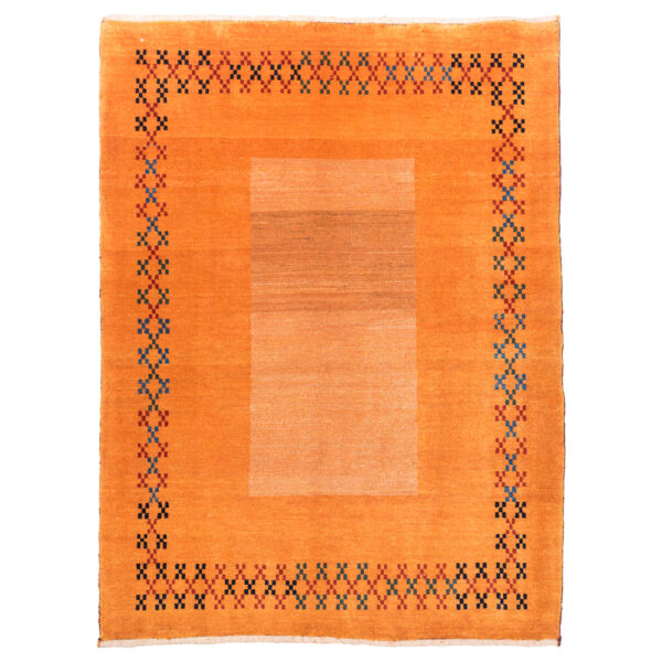 Genuine Persian Gabbeh Wool Rug Handwoven in Fars Bordered Orange