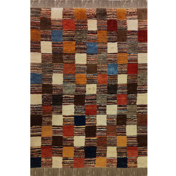 Genuine Persian Gabbeh Wool Rug Handwoven Checkered