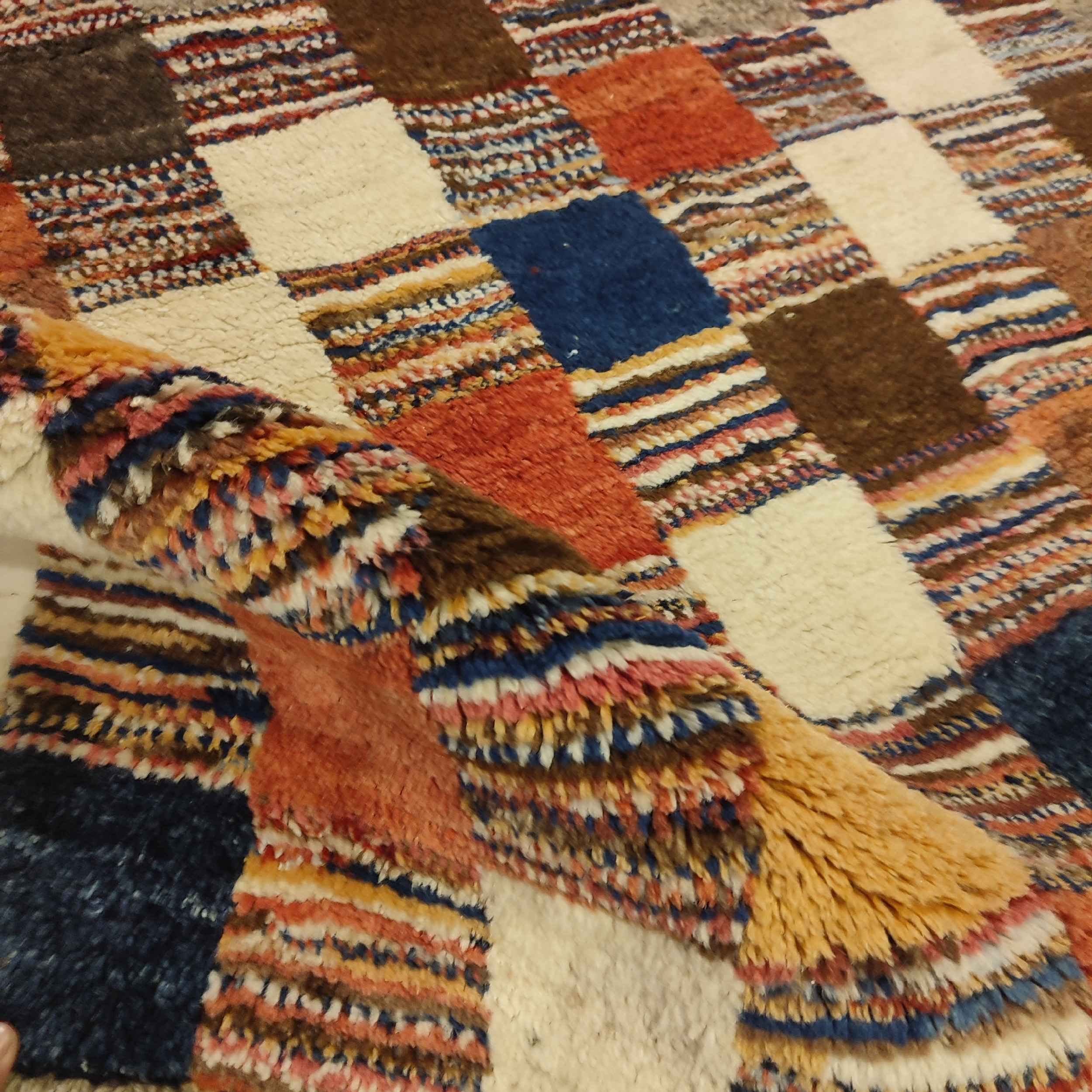 Genuine Persian Gabbeh Wool Rug Handwoven Checkered