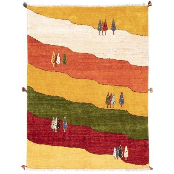 Genuine Persian Gabbeh Wool Rug Handwoven in Fars Yellow Tree