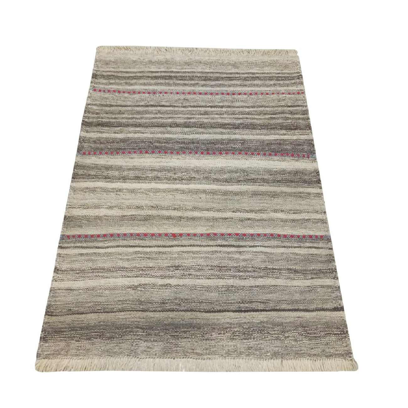 Genuine Persian Wool Kilim Rug Handwoven Striped Cream