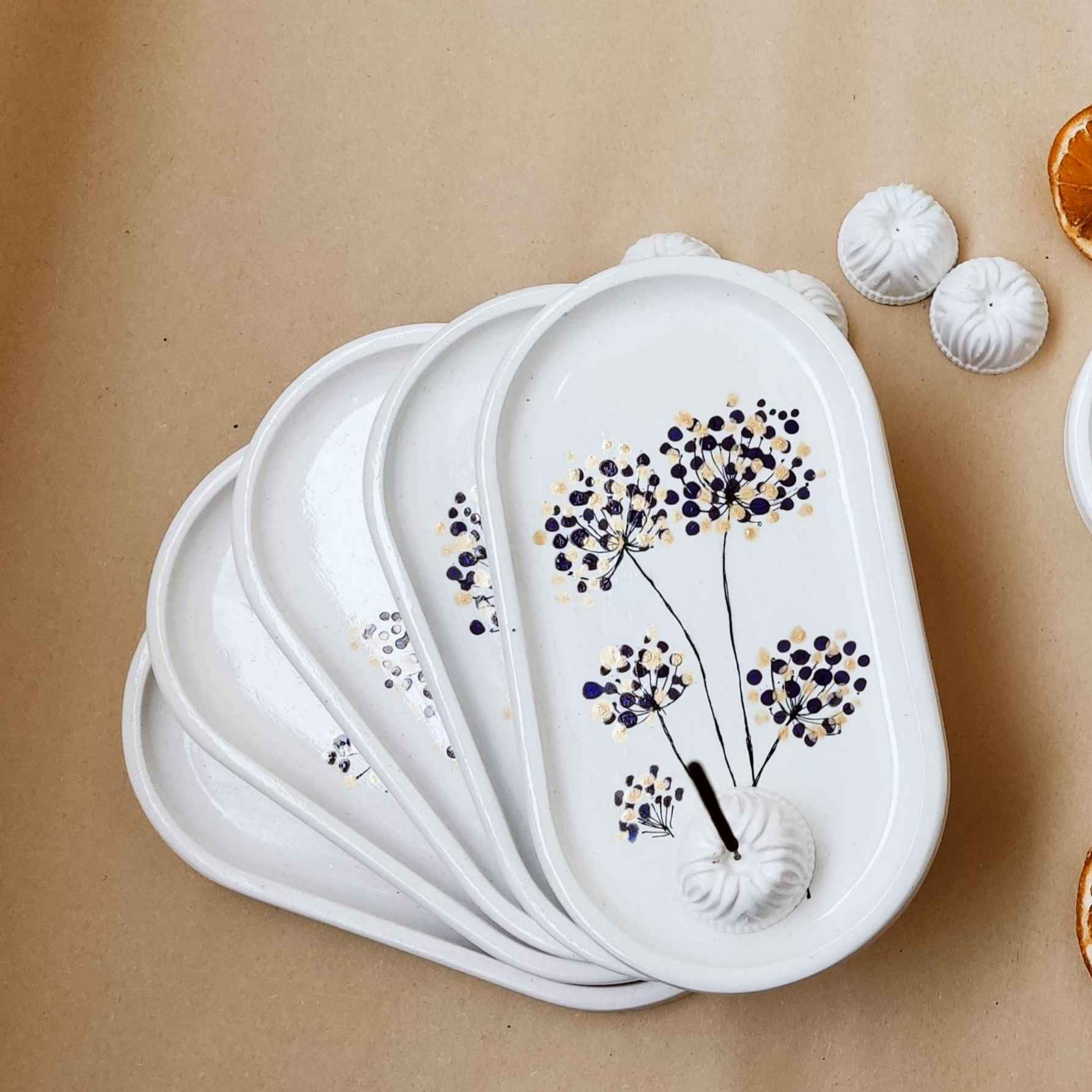 Handcrafted Concrete Serving Tray with Dandelion Design for Home Decor