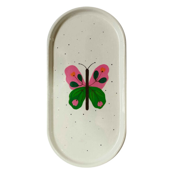 Handcrafted Concrete Serving Tray with Painted Design Butterfly